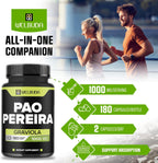 180 Cápsulas - Extracto de Pao Pereira 10:1 (600mg) con Graviola (400mg) - Fórmula Combinada