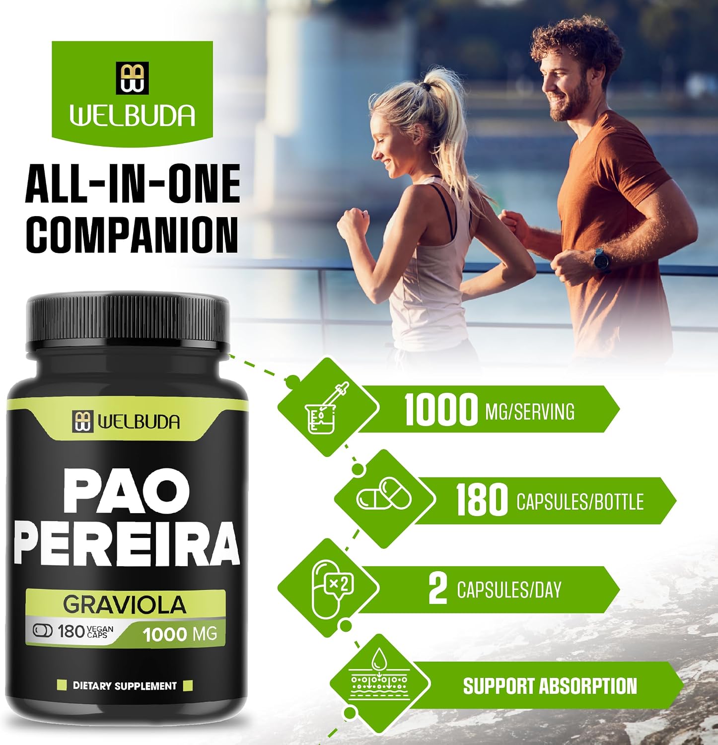 180 Cápsulas - Extracto de Pao Pereira 10:1 (600mg) con Graviola (400mg) - Fórmula Combinada