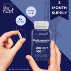 LongLifeNutri Policosanol 100mg - 200 Cápsulas Vegetarianas