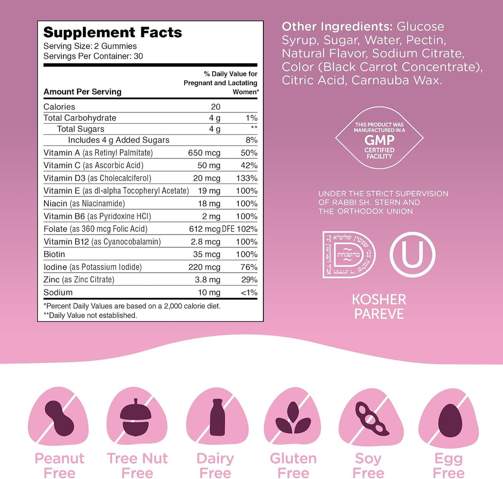 Zahler Prenatal Gummies - Apoya el Desarrollo Fetal para Futuras Mamás - Ácido Fólico y Vitamina A para el Apoyo General de la Salud - Kosher, Sin Gluten y Aptas para Vegetarianos - 60 Gominolas, 30 Porciones