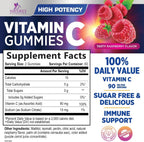Gominolas de Vitamina C Sin Azúcar - Apoyo Inmune y Antioxidante - Vegano, Sin Gluten - Sabor Frambuesa - 120 Gominolas