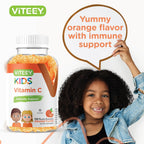 Viteey Gomitas de Vitamina C para Niños - Sabor Naranja - 120 Unidades - Vegano, Sin Gluten, Sin Gelatina