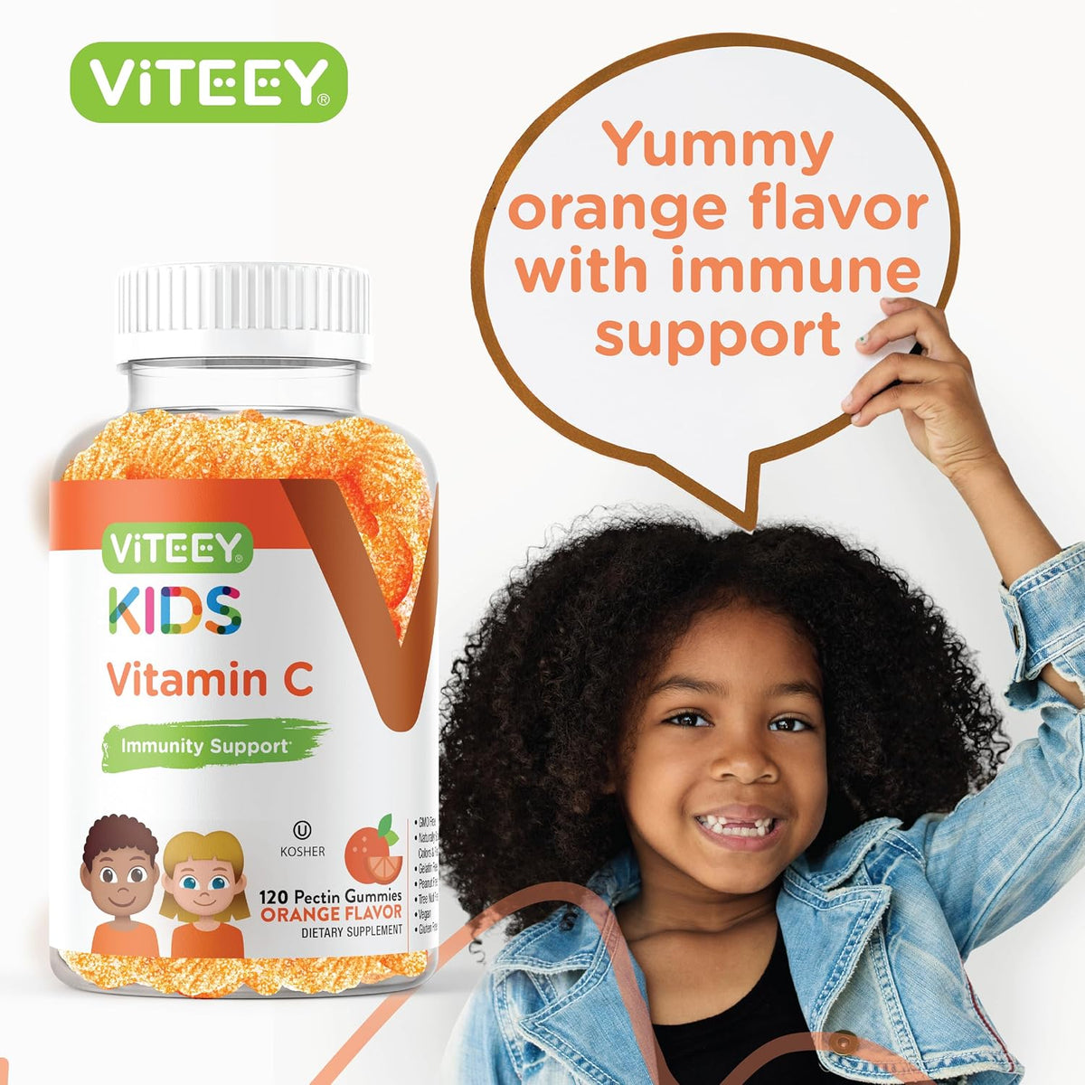 Viteey Gomitas de Vitamina C para Niños - Sabor Naranja - 120 Unidades - Vegano, Sin Gluten, Sin Gelatina – Image 6