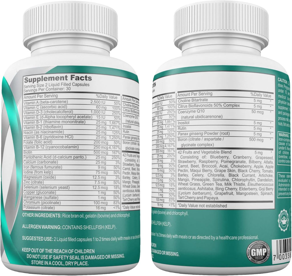 Multivitamínico Bariátrico con Hierro - Cápsulas Líquidas de Rápida Absorción - 60 Cápsulas