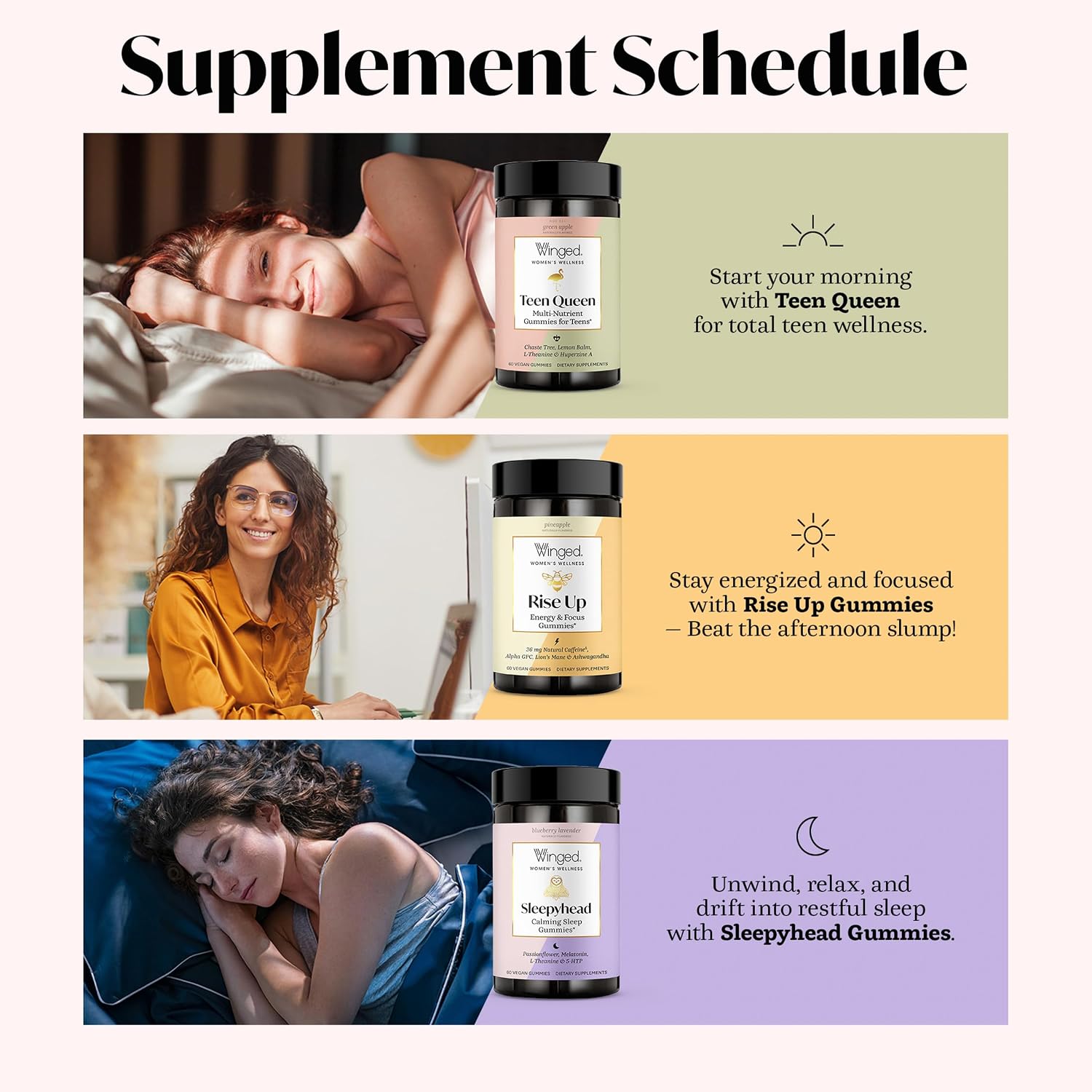 Winged Wellness Multivitamin Gummies para Adolescentes - Vitaminas para el Estado de Ánimo y Salud Hormonal - Gomitas Veganas con Chaste Tree, Lemon Balm, L-Theanine y Huperzine A - 60 Gomitas