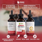 Extracto de Raíz de Maca Roja - Gotas Líquidas Concentradas, Sin Alcohol, 4 Botellas de 118 ml