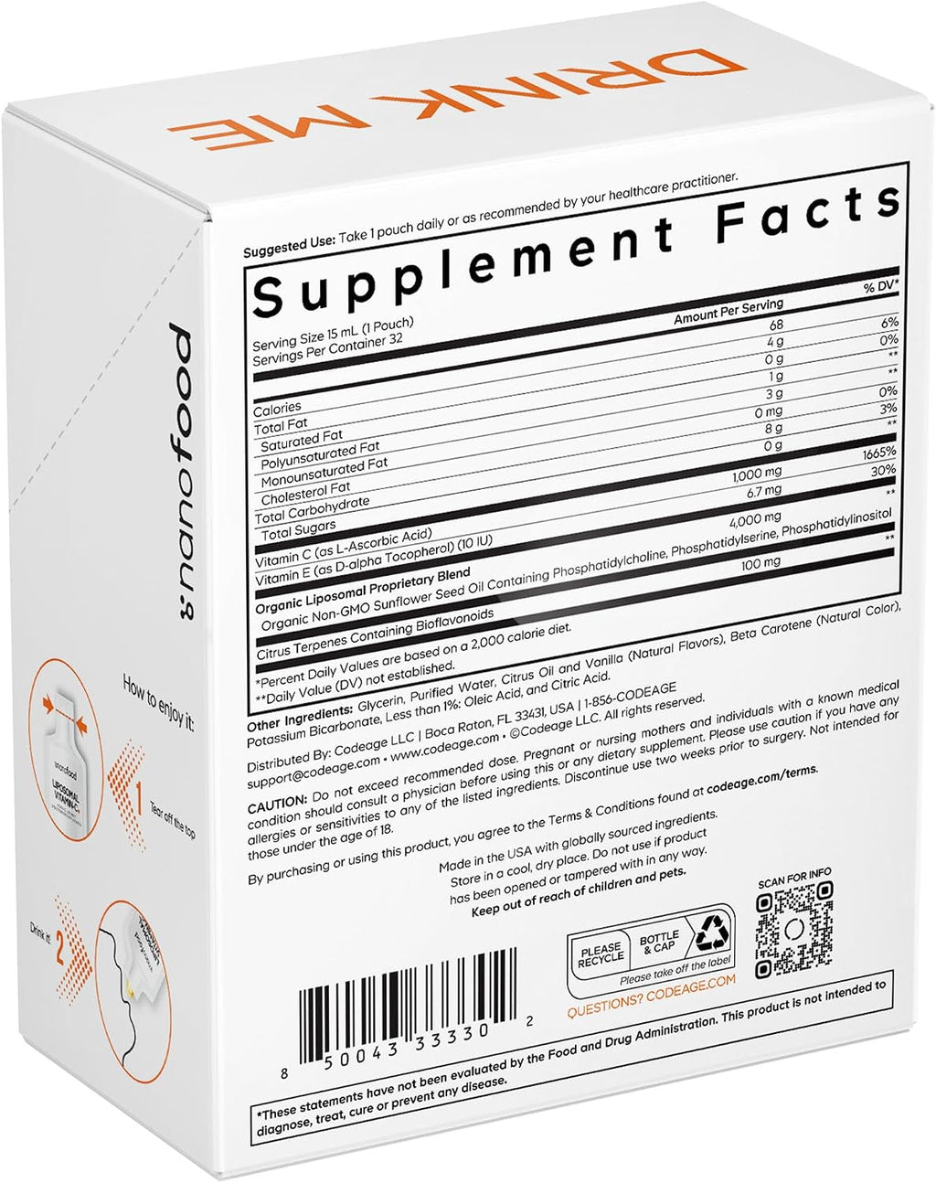 Codeage Liposomal Vitamin C Liquid 1000 mg - 32 Sobres