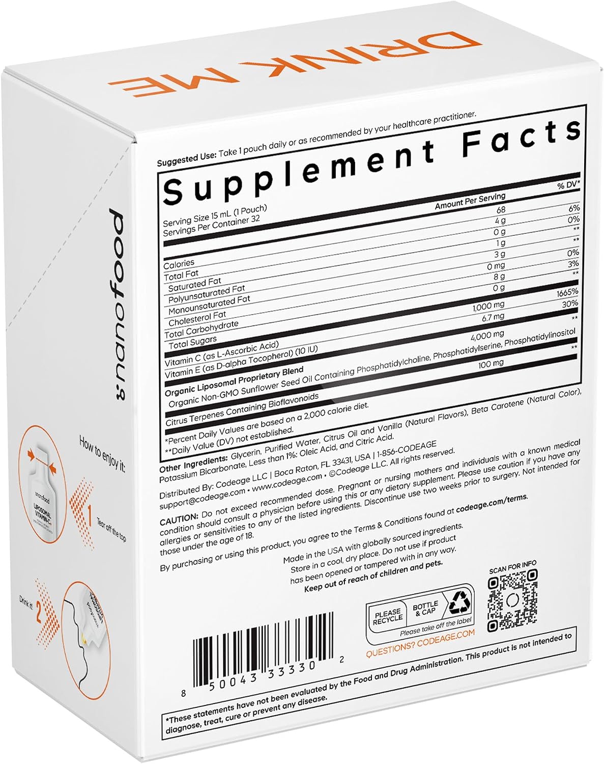 Codeage Liposomal Vitamin C Liquid 1000 mg - 32 Sobres