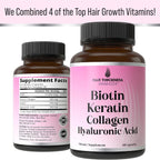 Suplemento de Biotina 10.000 mcg con Keratina, Colágeno Marino y Ácido Hialurónico - 4 en 1 para Cabello, Piel y Uñas