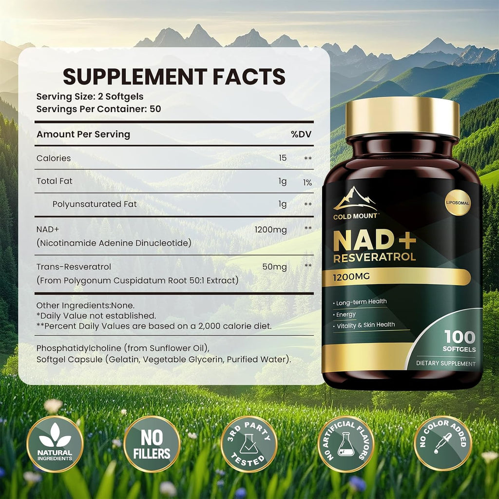 Suplemento NAD+ con Trans Resveratrol, 100 Cápsulas Blandas - MEGNETA