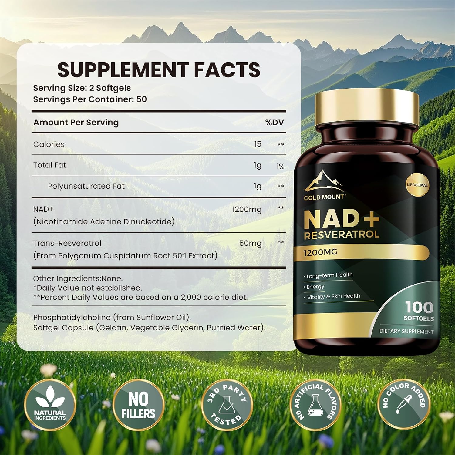 Suplemento NAD+ con Trans Resveratrol, 100 Cápsulas Blandas - MEGNETA