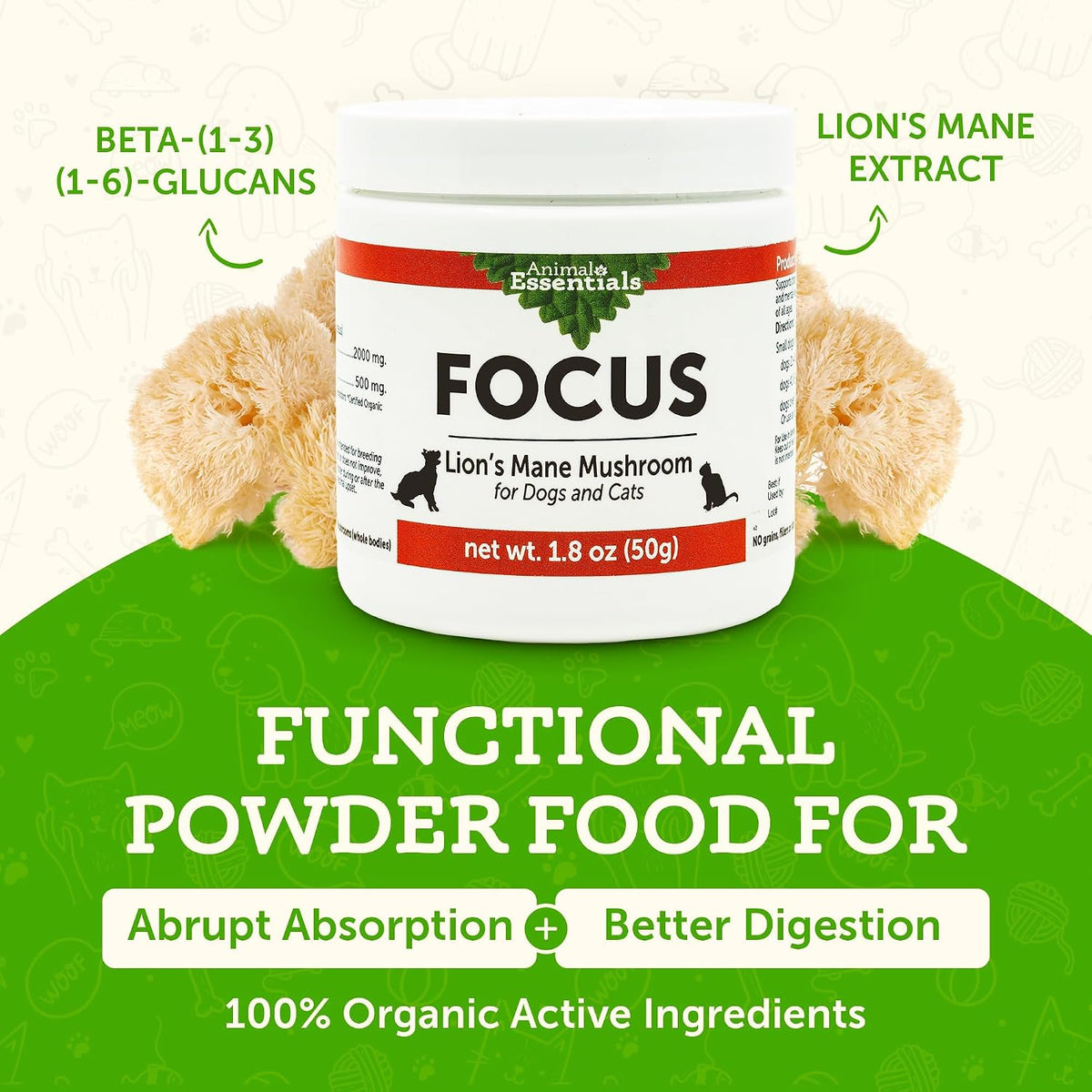 Animal Essentials Focus Lions Mane Mushroom – Equilibrio del sistema inmunológico: Este hongo es conocido por sus – Image 3