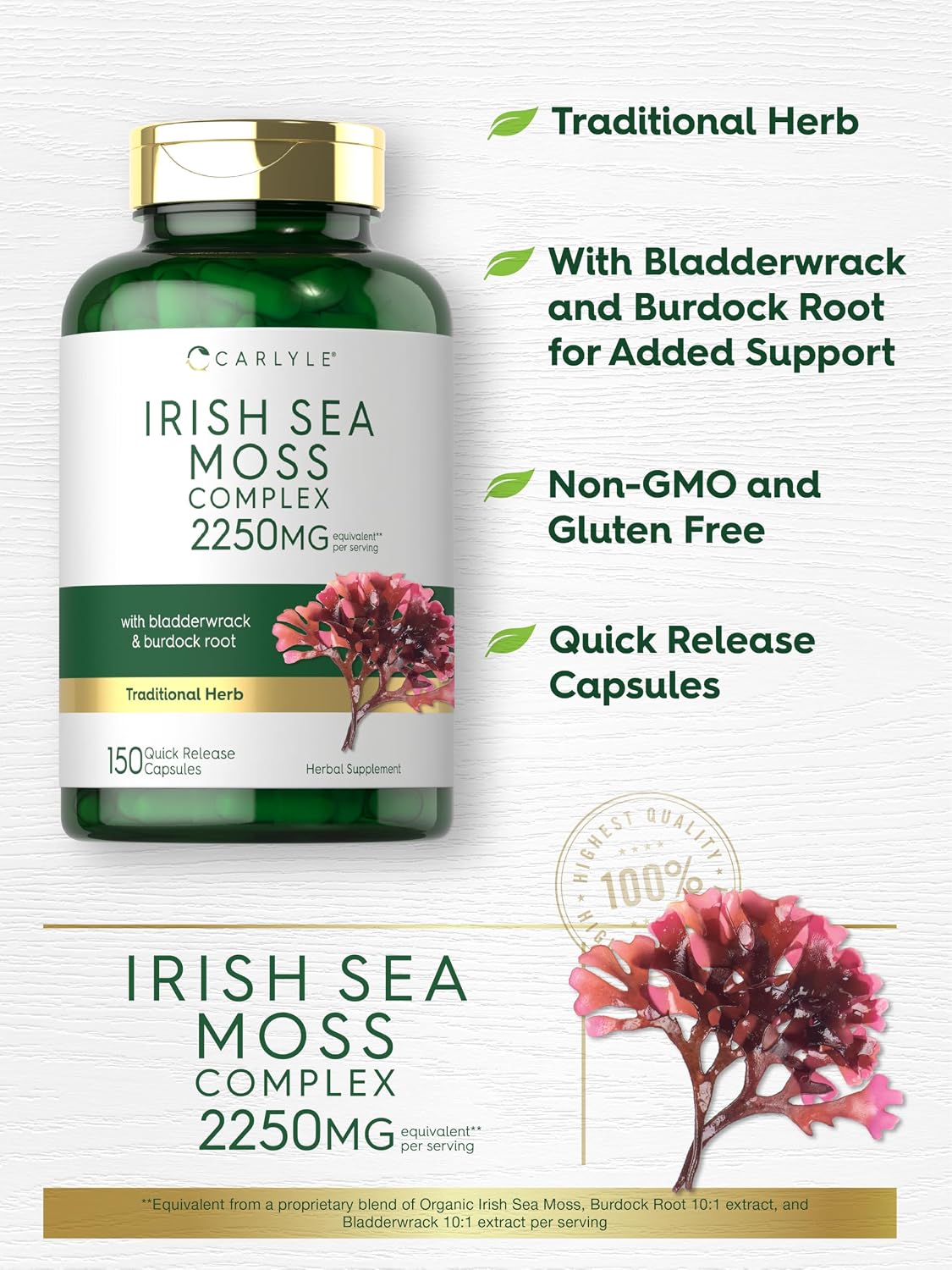 Carlyle Irish Sea Moss Cápsulas - 150 uds - Complejo Herbal