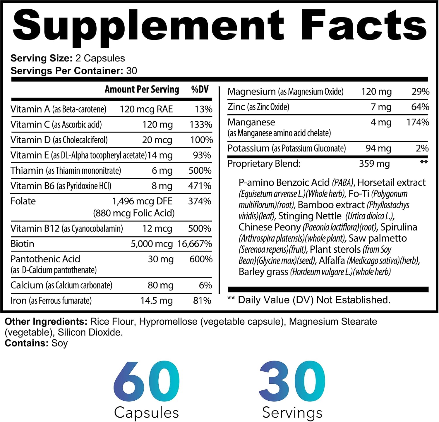 Veetify Vitaminas para Cabello, Piel y Uñas con Biotina y Complejo Herbal - 60 Cápsulas Veganas