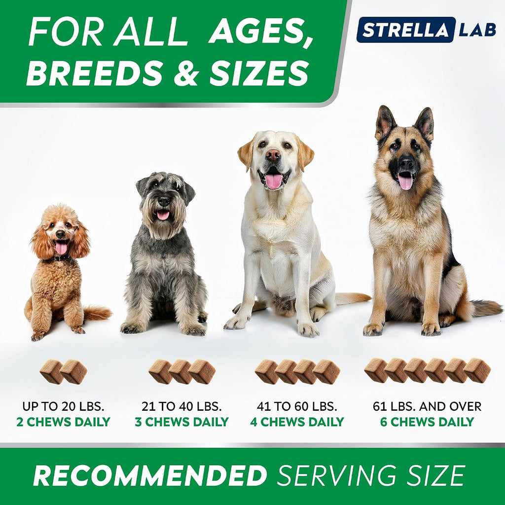 STRELLALAB Masticables para Alivio de Alergias y Picor en Perros con Omega 3: Apoyo para Piel y Pelaje con Aceite de Pescado, Calabaza y Enzimas para Perros y Gatos — Sabor Pollo BBQ - 180 unidades