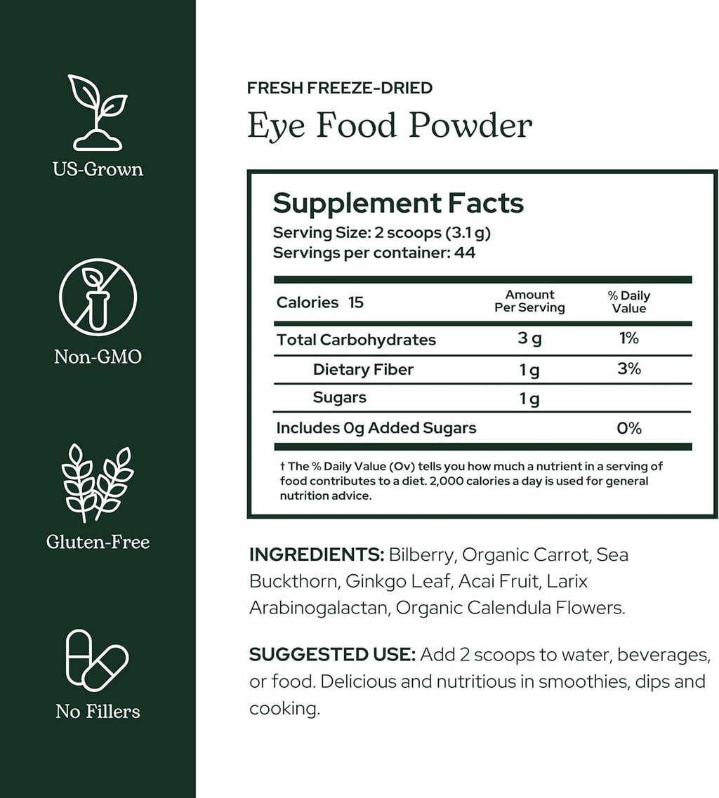 Eclectic Herb - Organic Eye Food Powder | Apoyo Visual, Suplemento Superfood de Vitaminas y Minerales | Bilberry + Ginkgo | Vegano, No-GMO (138 g)