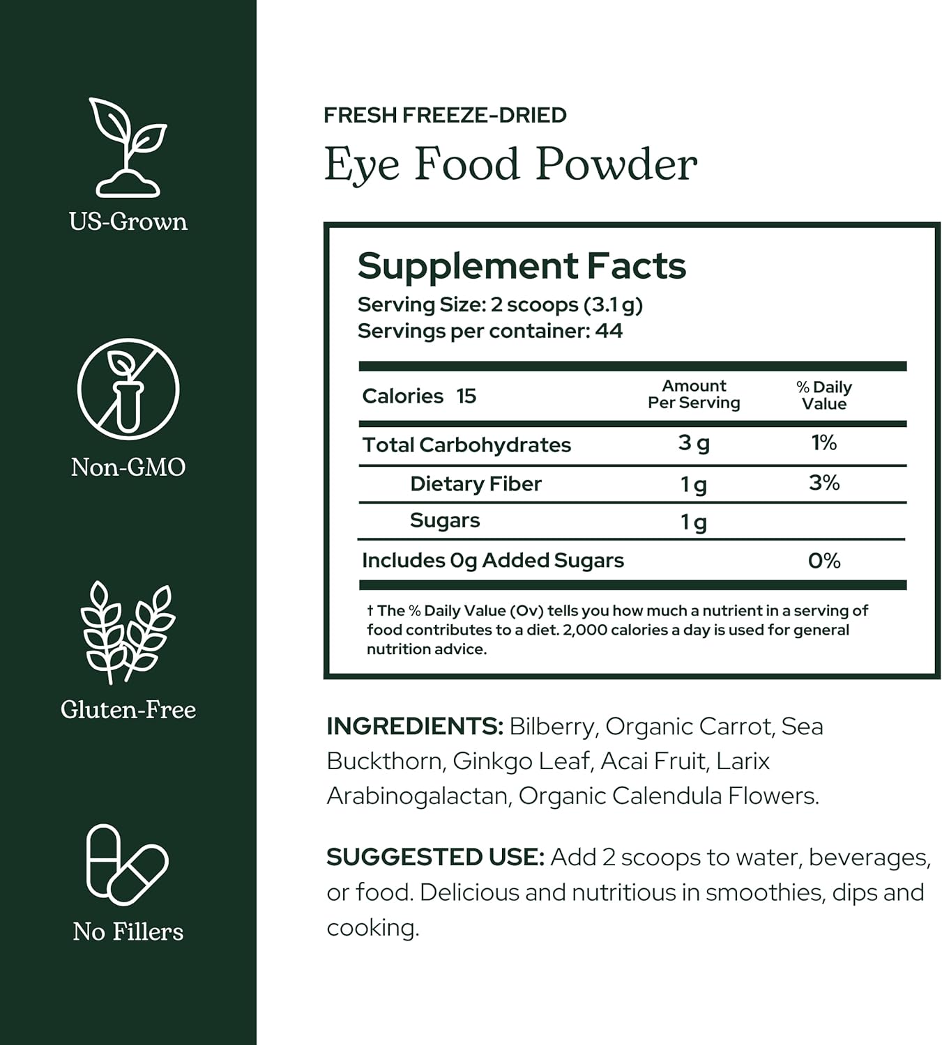 Eclectic Herb - Organic Eye Food Powder | Apoyo Visual, Suplemento Superfood de Vitaminas y Minerales | Bilberry + Ginkgo | Vegano, No-GMO (138 g)