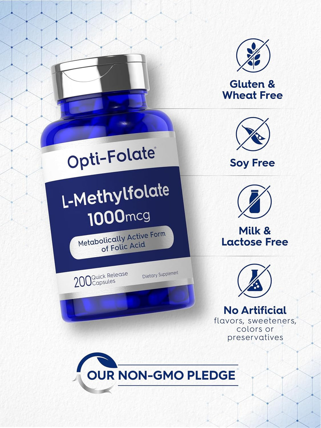 Opti-Folate L-Metilfolato 1000 mcg, 200 Cápsulas - Forma Activada y Optimizada