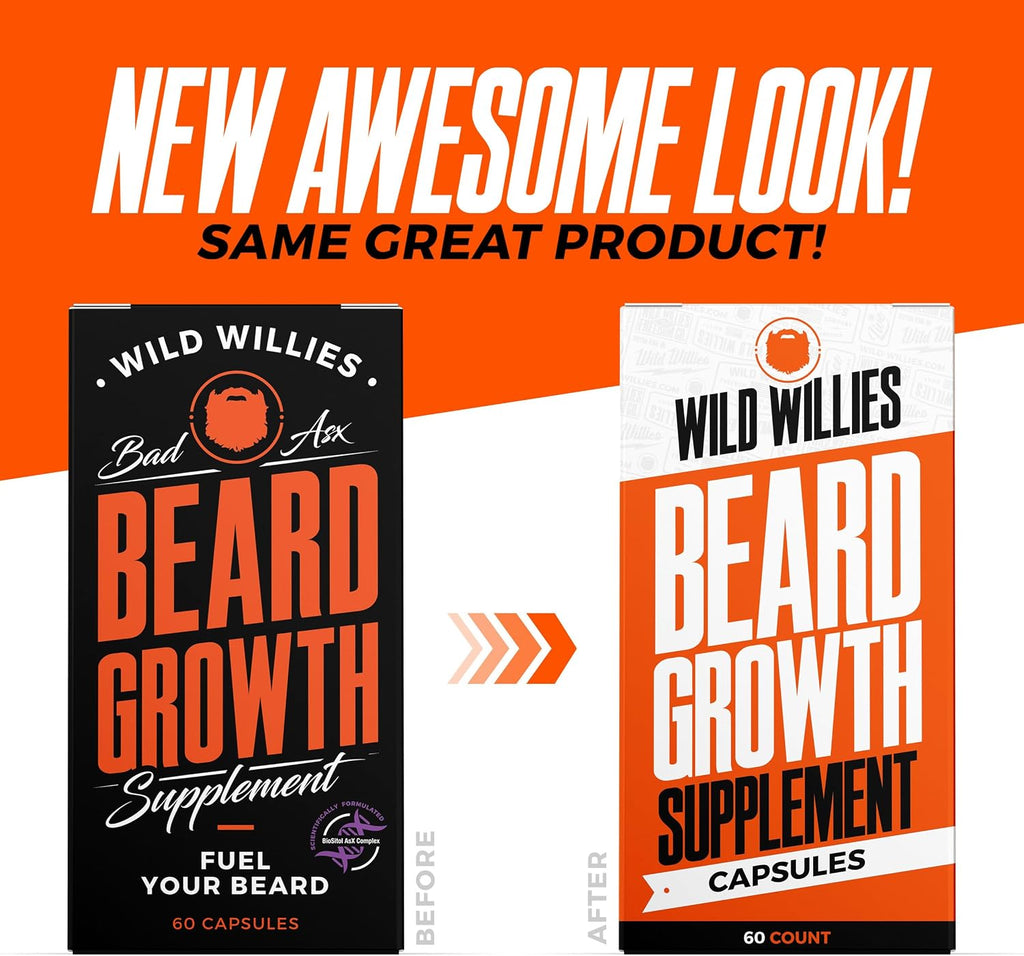 Kit de Crecimiento de Barba Wild Willies - Cápsulas y Sérum con Biotina y Cafeína - 60 Cápsulas
