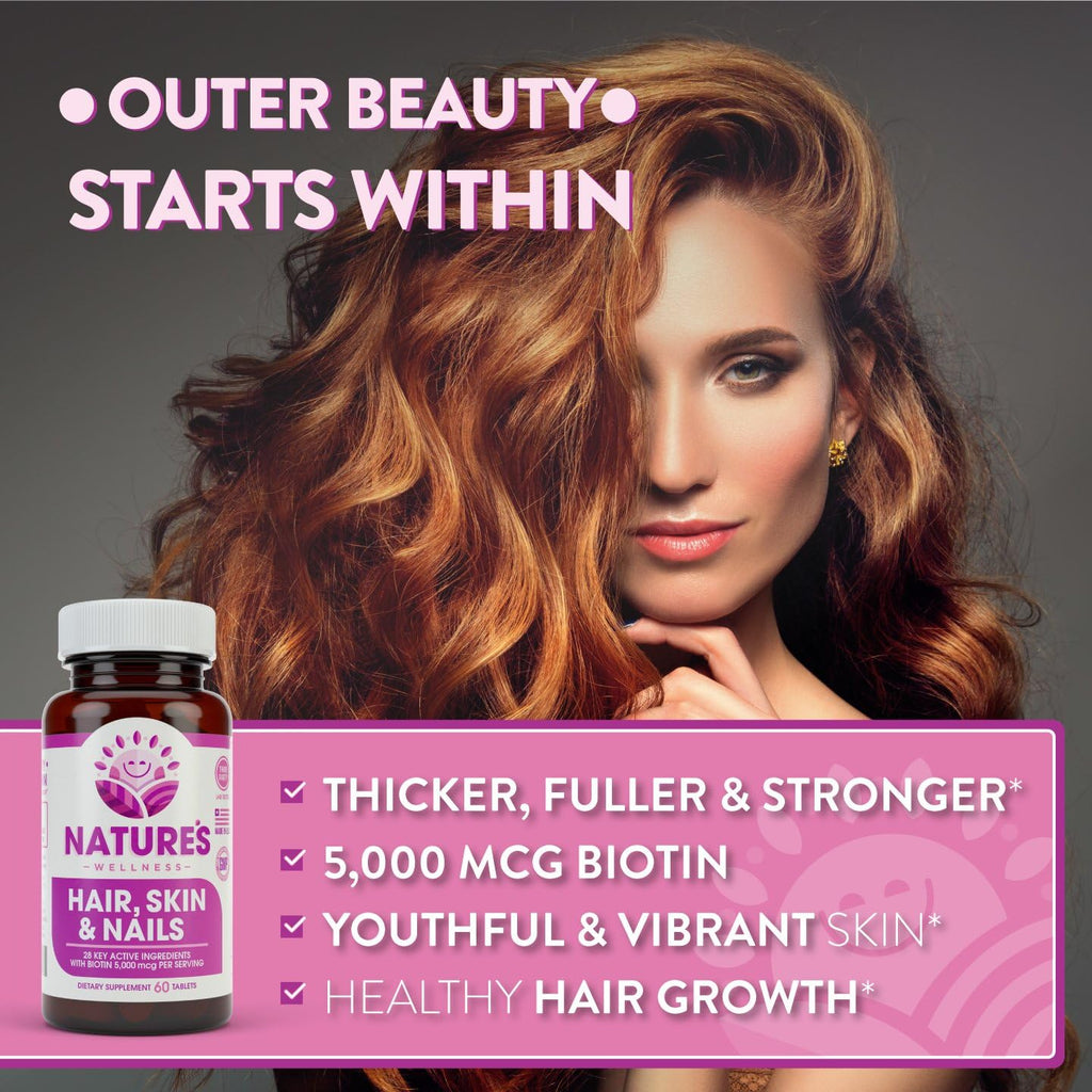 Natures Wellness Hair, Skin & Nails Essential Nourishing - 60 cápsulas con 4000mcg de biotina
