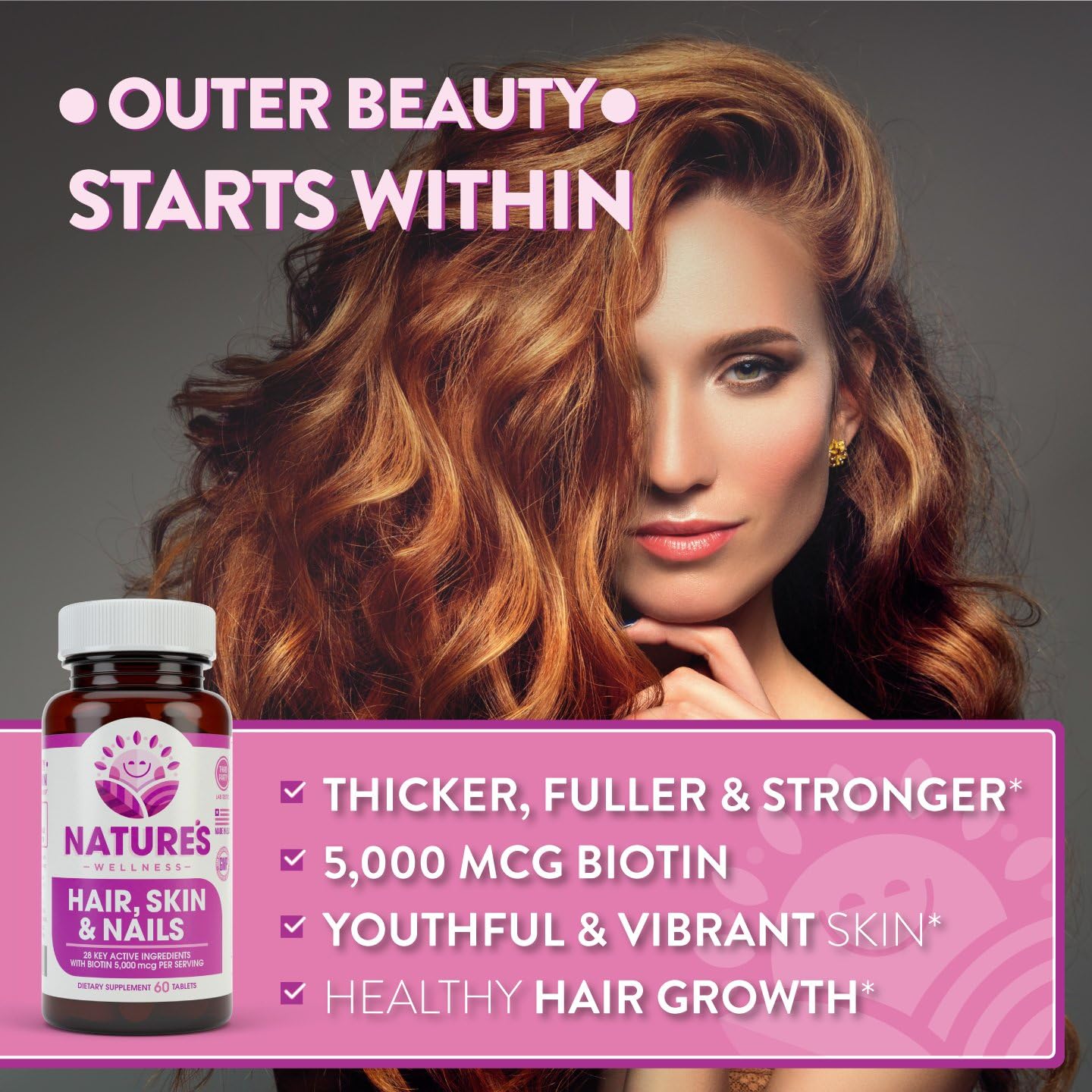 Natures Wellness Hair, Skin & Nails Essential Nourishing - 60 cápsulas con 4000mcg de biotina