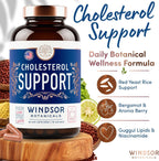 WINDSOR BOTANICALS Suplemento de Colesterol con Bergamota, Niacina, Levadura de Arroz Rojo, Berberina y Aronia - 90 Cápsulas Veganas