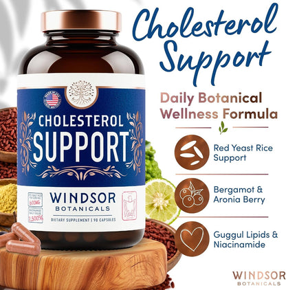 WINDSOR BOTANICALS Suplemento de Colesterol con Bergamota, Niacina, Levadura de Arroz Rojo, Berberina y Aronia - 90 Cápsulas – Image 2