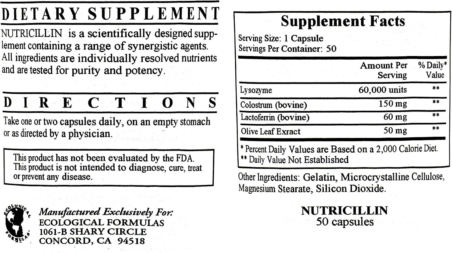 Nutricillin 50 Cápsulas (Pack de 3) - Ecological Formulas