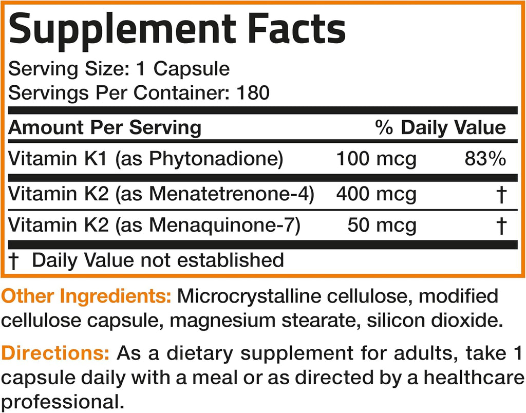 Vitamin K Triple Play: Complejo de vitamina K1, K2 MK7 y K2 MK4, 180 cápsulas
