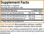 Vitamin K Triple Play: Complejo de vitamina K1, K2 MK7 y K2 MK4, 180 cápsulas