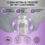 Clean Nutraceuticals Colágeno con Biotina 10000mcg, Queratina, Saw Palmetto, Ácido Hialurónico - 90 Cápsulas