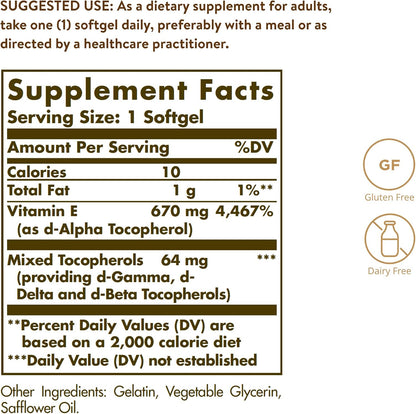 Solgar Vitamina E 670 mg (1000 UI), 100 Cápsulas Blandas – Image 2