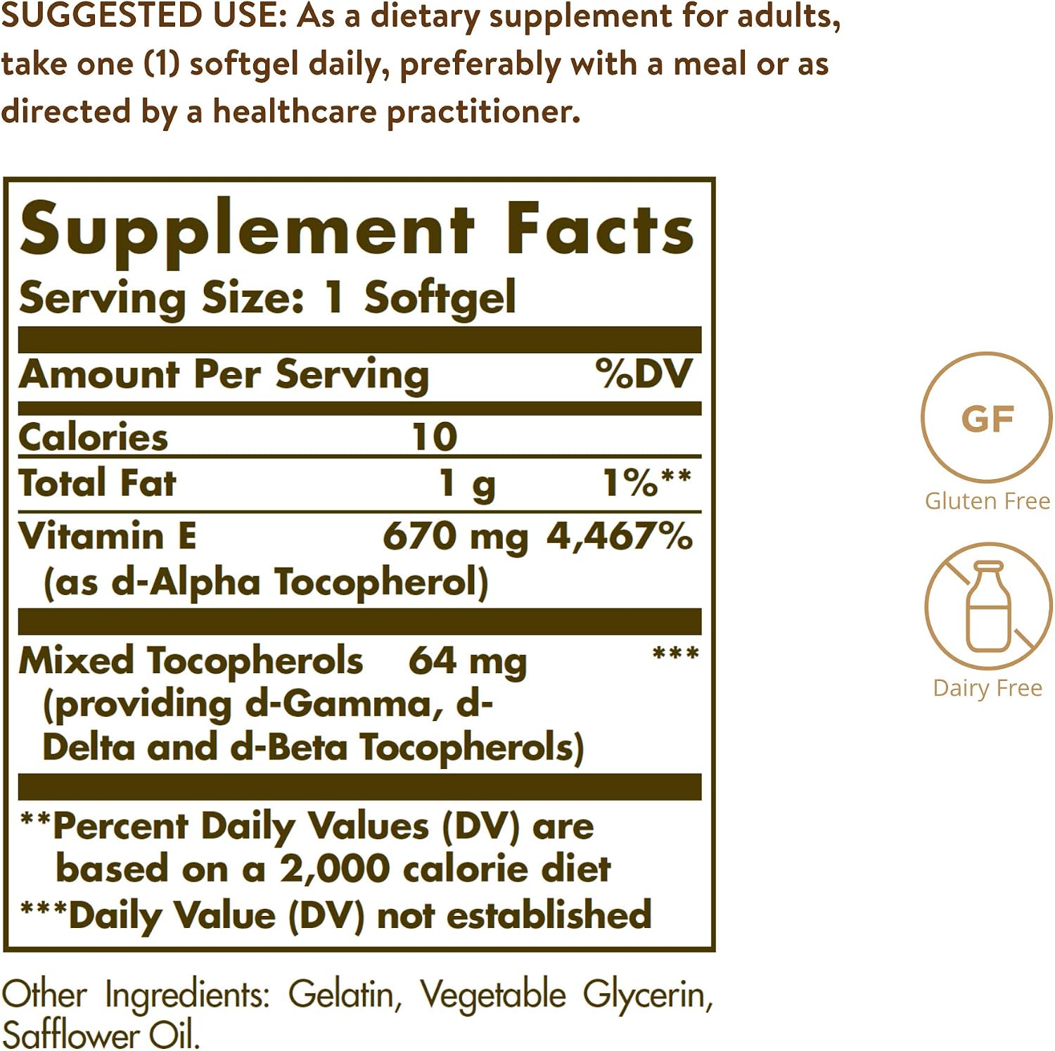 Solgar Vitamina E 670 mg (1000 UI), 180 Cápsulas Blandas