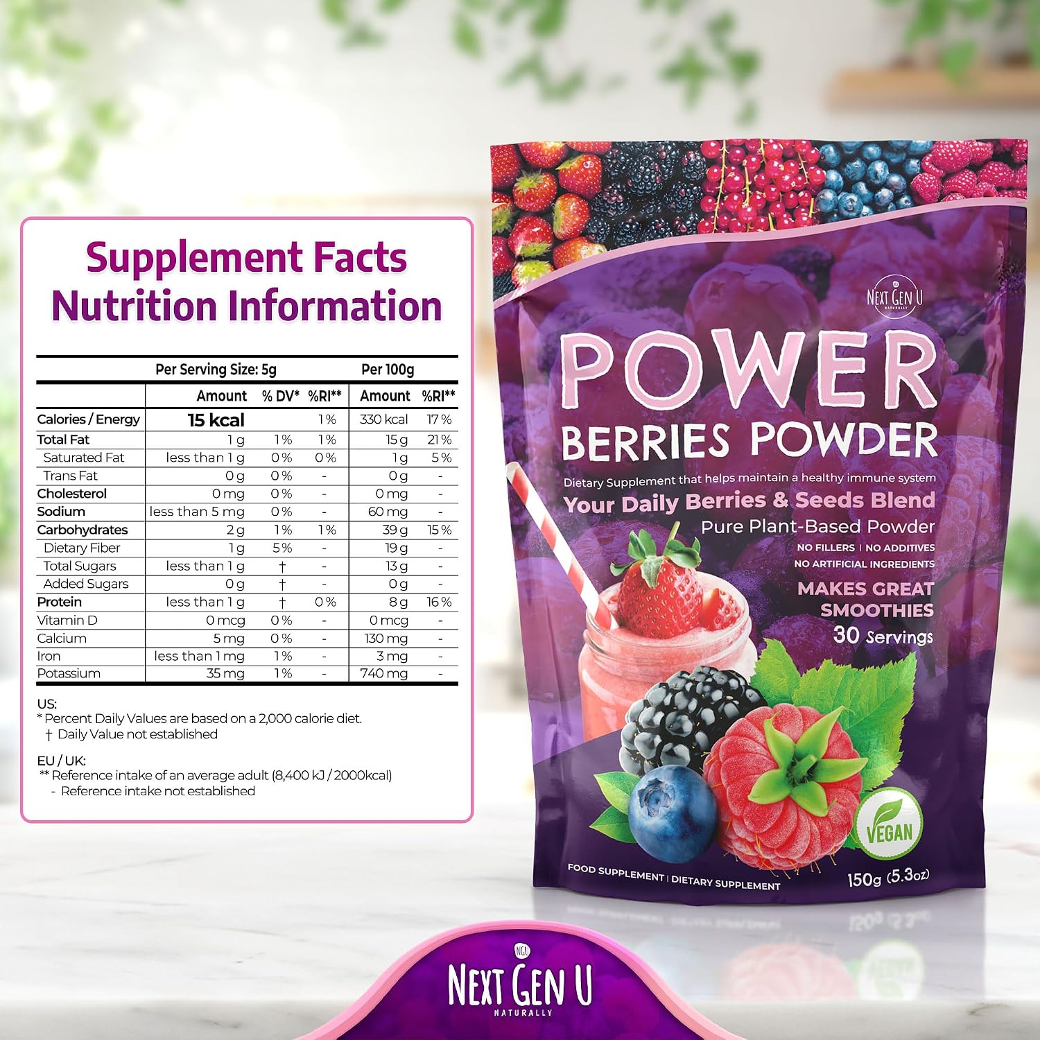Super Berry Powder - 4 Paquetes de 150g cada uno - Mezcla de Bayas Superfood para Smoothies