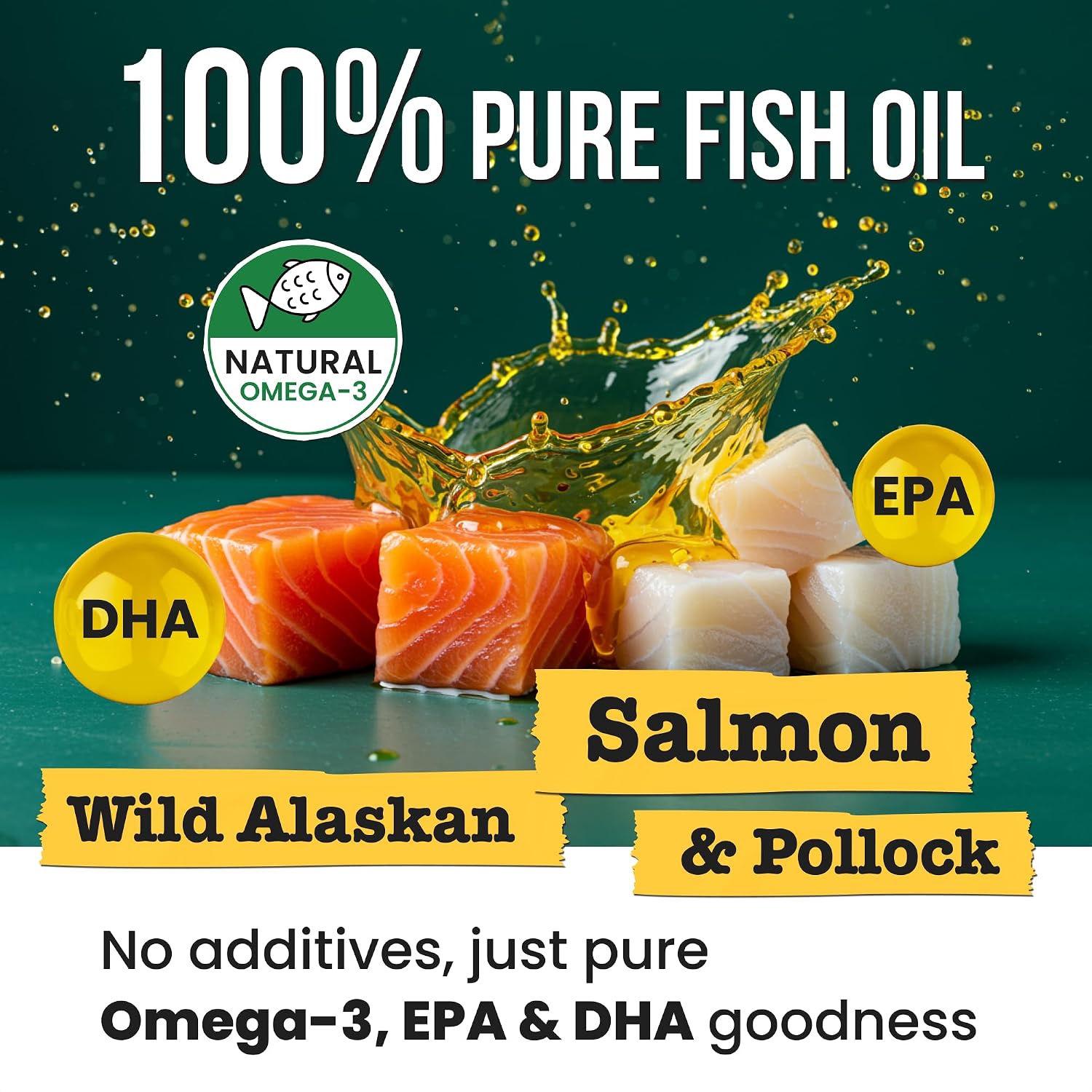 Omega 3 Fish Oil for Dogs & Cats - Aceite de Pescado con Aceite de Salmón Salvaje de Alaska - Suplemento Líquido con Omega 3 EPA+DHA