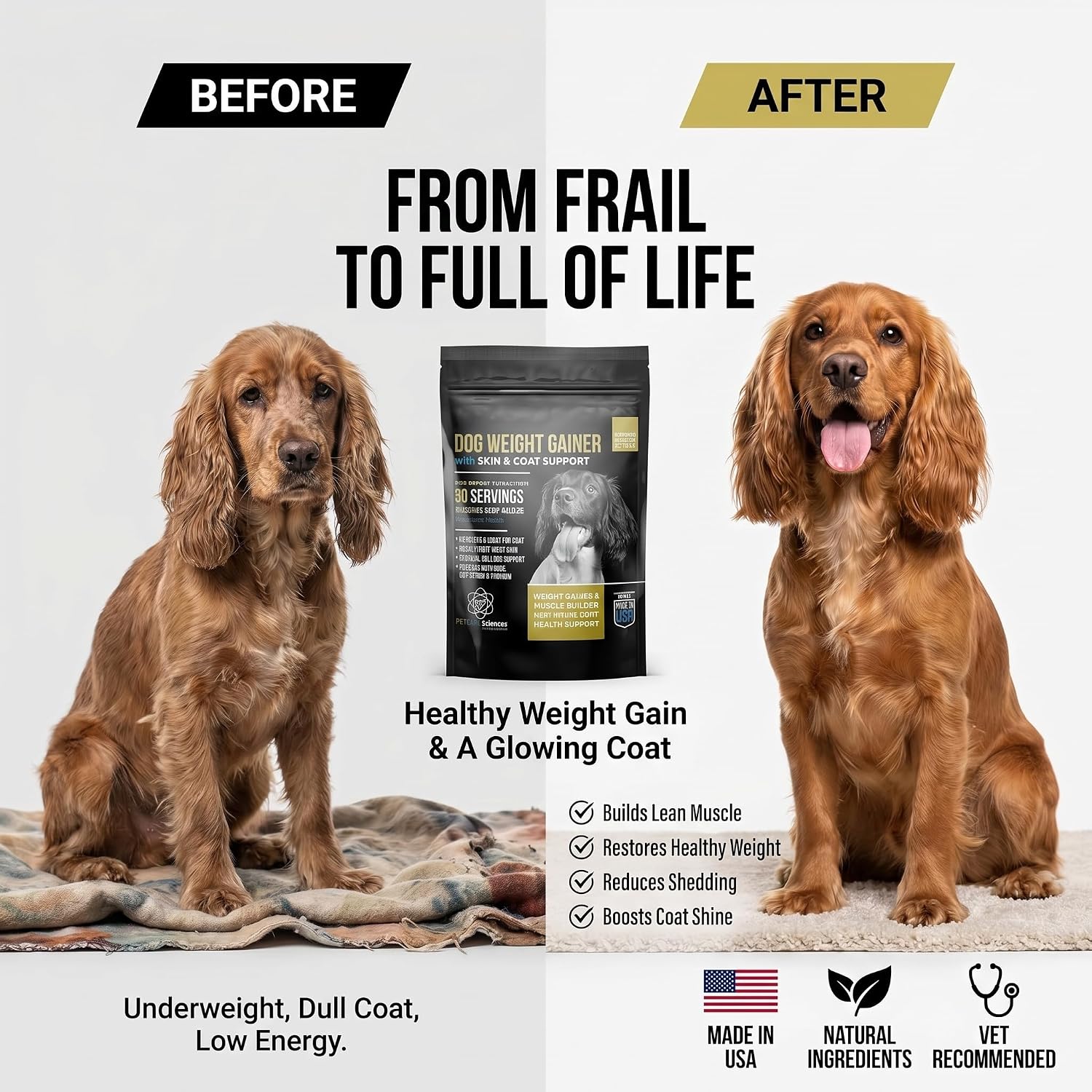 Ganador de Peso para Perros con Soporte de Piel y Pelo - Suplemento de Alto Contenido Calórico para Aumentar Masa Muscular - 90 Raciones
