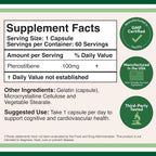 Pterostilbeno 100 mg, 60 Cápsulas - Complemento Alimenticio Antioxidante
