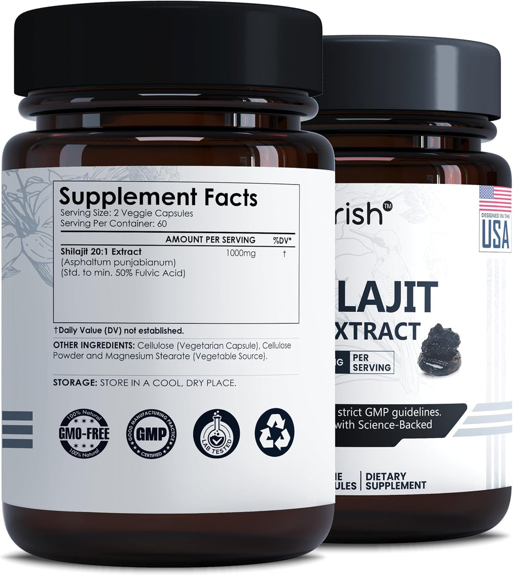 Ayorish Cápsulas de Shilajit Puro 1000mg con Ácido Fúlvico y Minerales Traza (120 cápsulas)