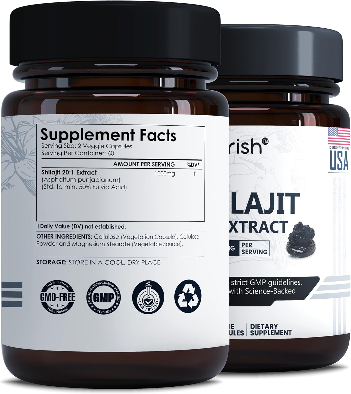 Ayorish Cápsulas de Shilajit Puro 1000mg con Ácido Fúlvico y Minerales Traza (120 cápsulas)