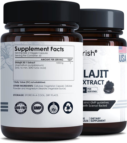 Ayorish Cápsulas de Shilajit Puro 1000mg con Ácido Fúlvico y Minerales Traza (120 cápsulas) – Image 2