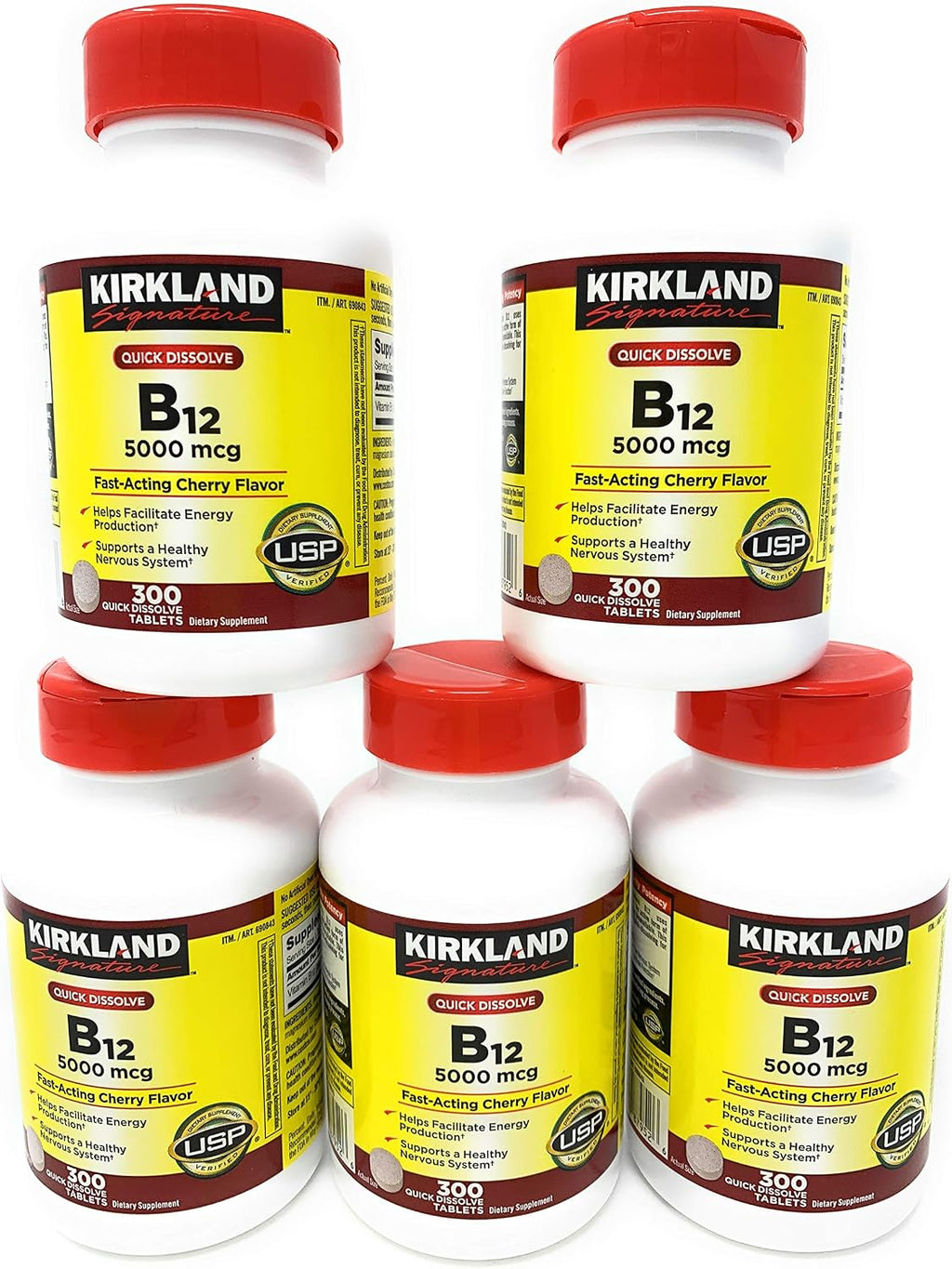 Kirkland Signature B12 Sublingual 5000 mcg, 5 Frascos (300 Comprimidos)