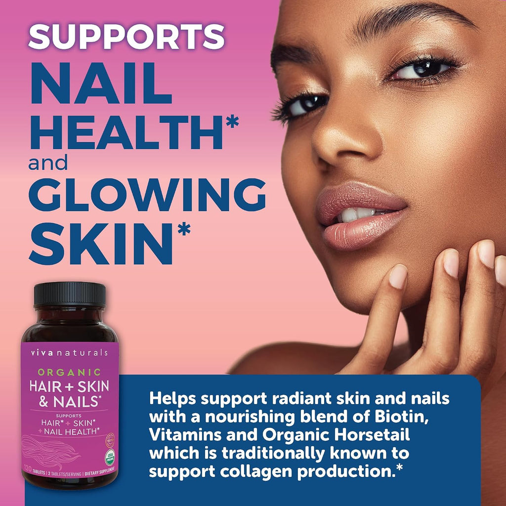 Viva Naturals Biotina 5000 mcg para Cabello, Piel y Uñas – Suplemento Orgánico y Vegetariano – 120 Comprimidos