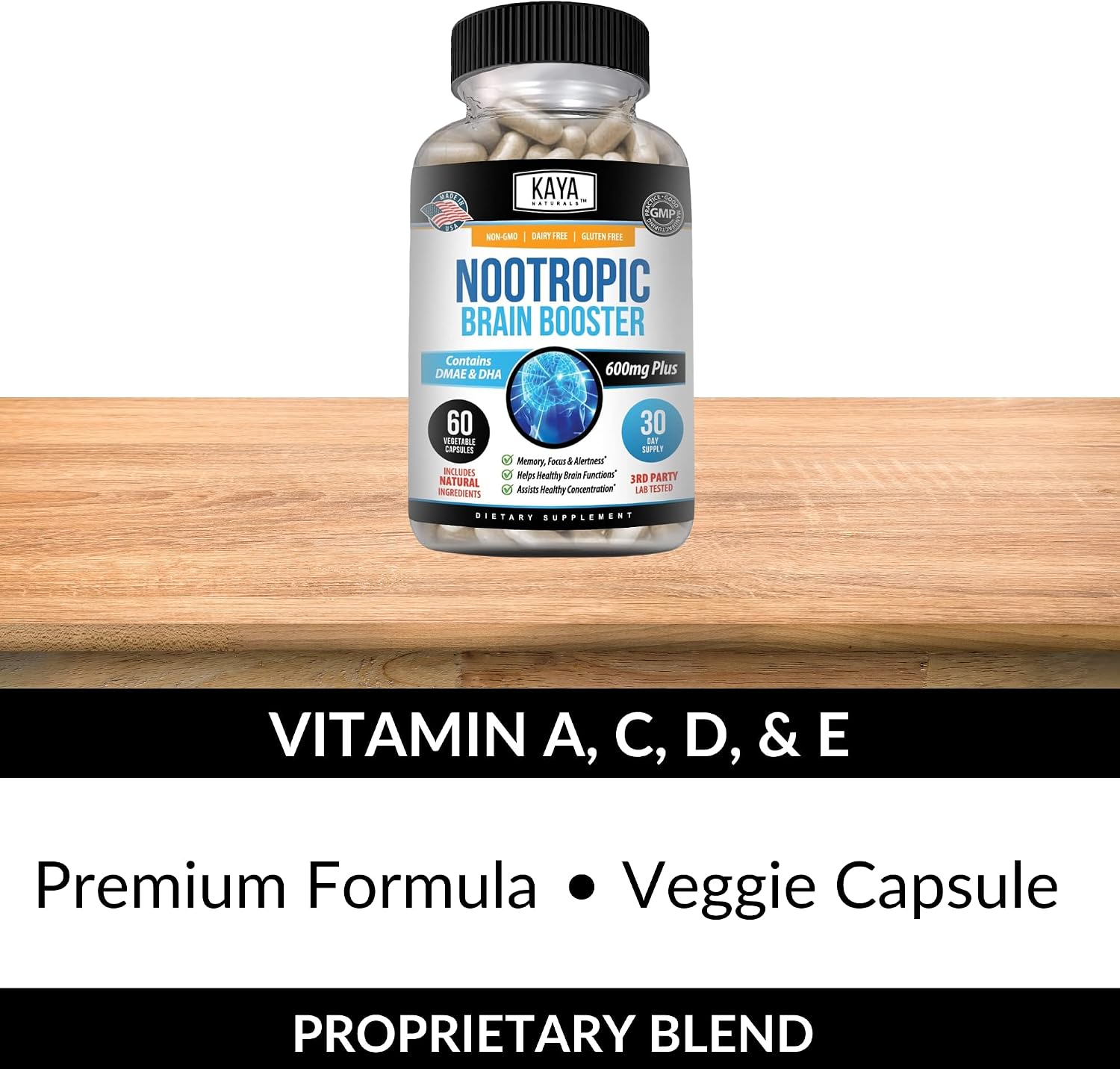 Kaya Naturals - Nootropic Brain Booster - Apoyo para Memoria y Concentración - 60 Cápsulas