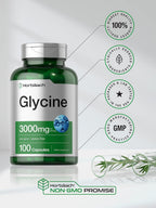 Horbäach Glicina 3000mg | 100 Cápsulas | No-GMO, Sin Gluten