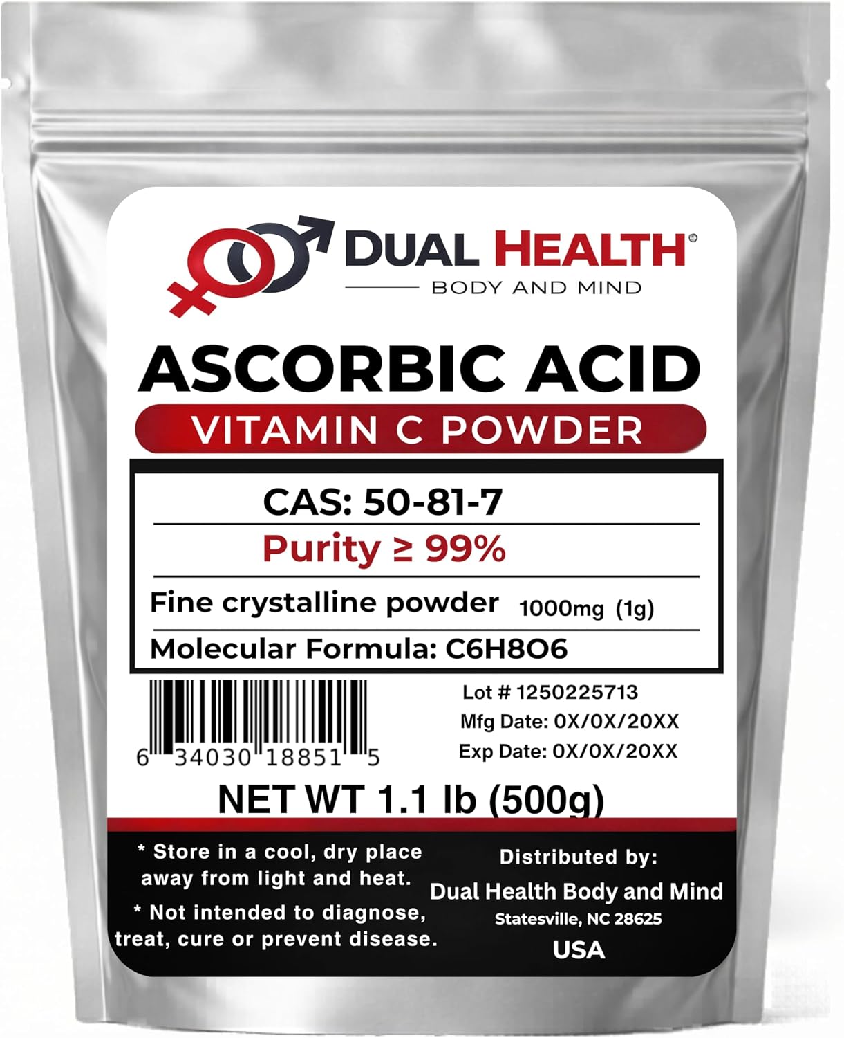 Pure Ascorbic Acid Powder 500g - High Potency Vitamin C
