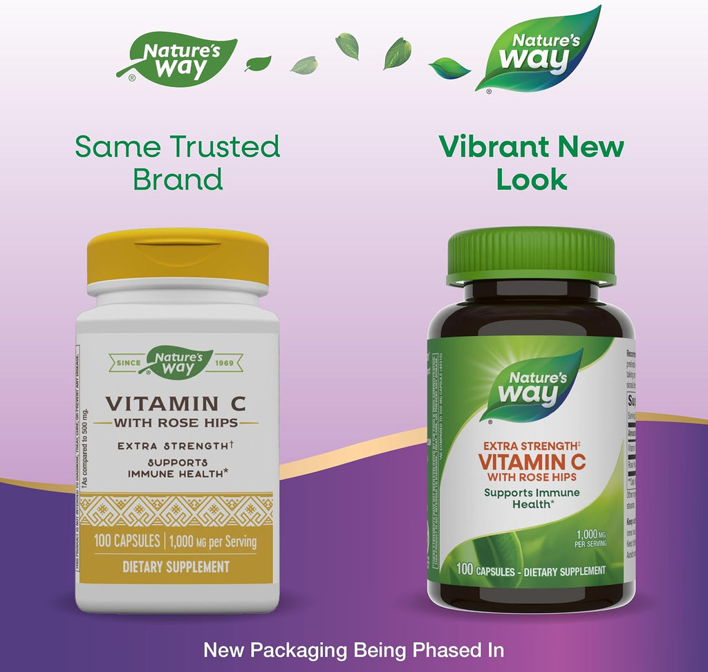 Nature's Way Vitamina C 1000 mg con Escaramujo, 1000 mg por ración, 100 Cápsulas, Pack de 2