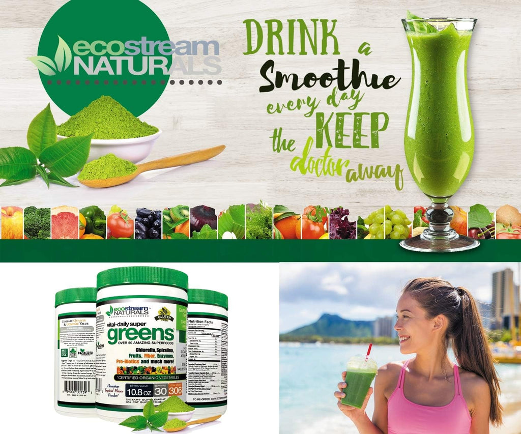 Vital First Daily Greens - Mezcla de Superalimentos con Vegetales Orgánicos y Enzimas - Sabor Tropical 306g