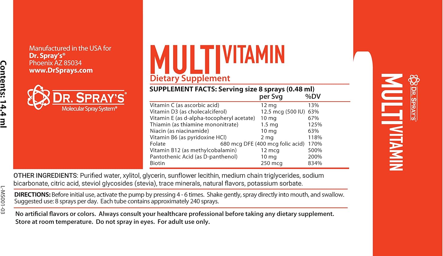 Dr. Spray's Multi-Vitamin Spray - 30 Días - para Hombres y Mujeres