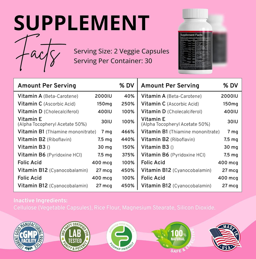 Stellar Labs Low FODMAP Multivitamínico Vegano para Mujeres - Sin Hierro - 60 Cápsulas Vegetales