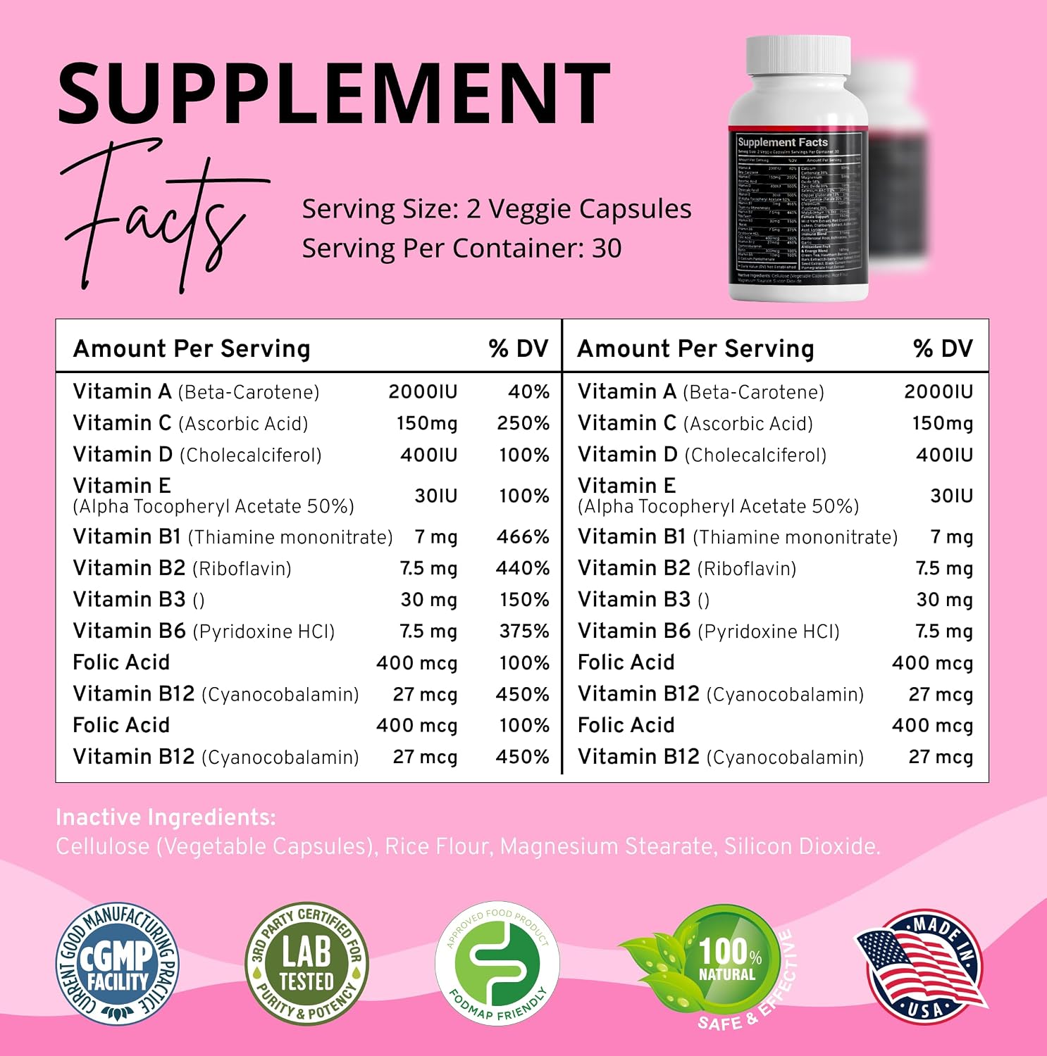 Stellar Labs Low FODMAP Multivitamínico Vegano para Mujeres - Sin Hierro - 60 Cápsulas Vegetales